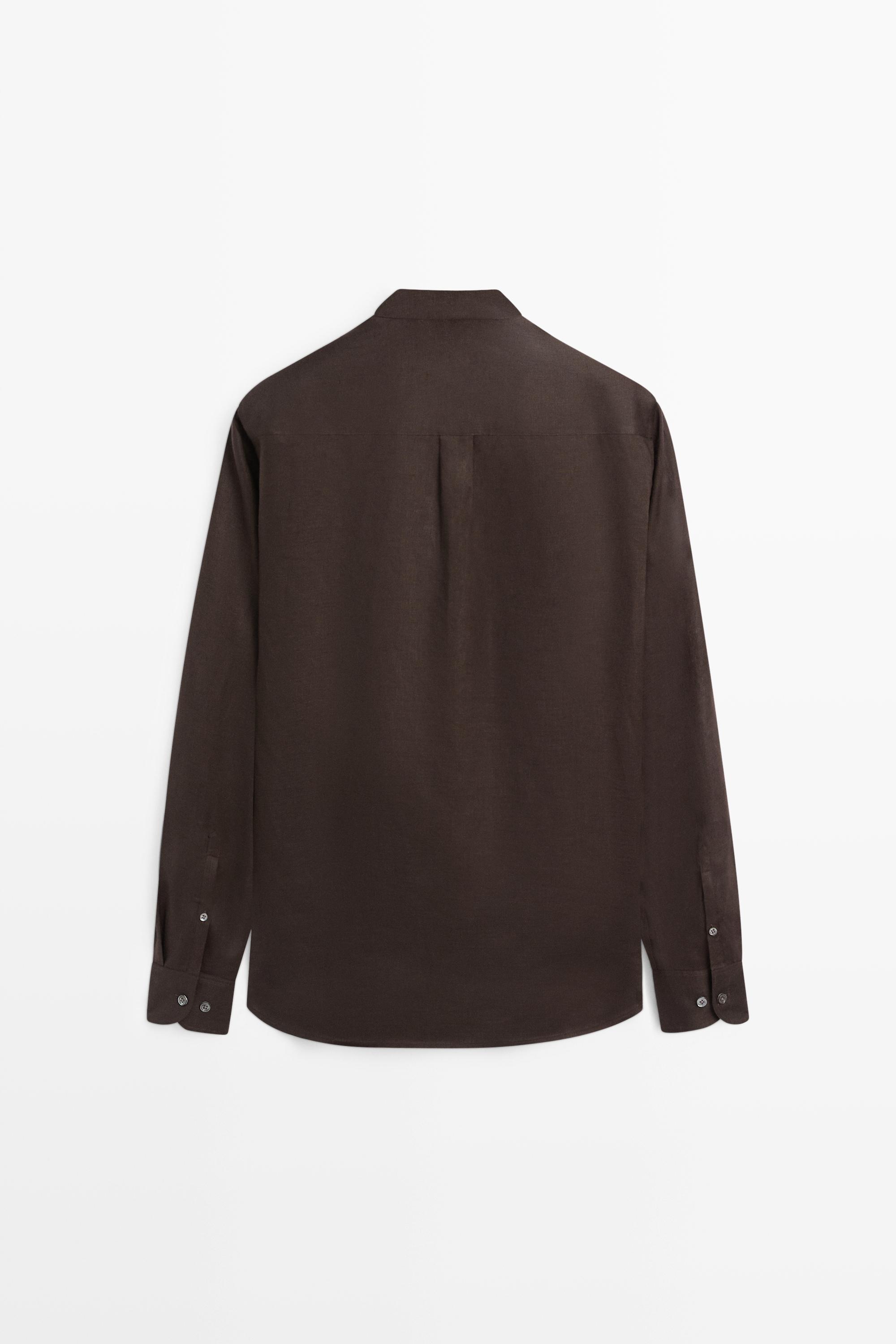 Regular fit stand collar 100% linen shirt